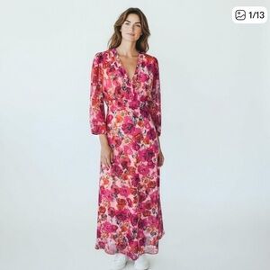 Julia Jordan Pink and Red Floral Long Sleeve Dress
